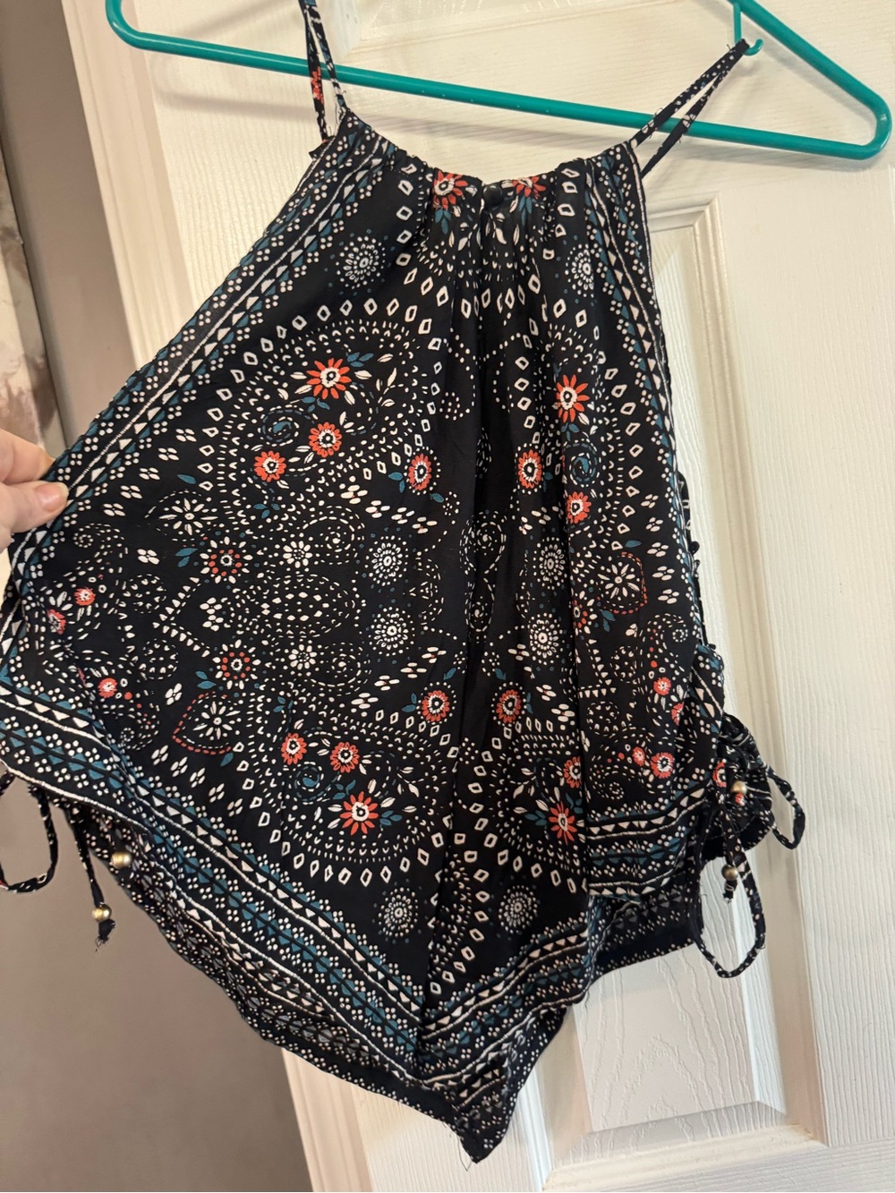 Buckle Black Floral Bandana-Print Halter Top with Teal Accents